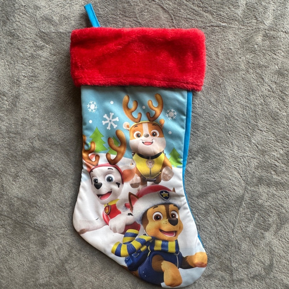 Paw‎ Patrol Christmas Stocking Red Plush Cuff Holiday Gift Bag Decor